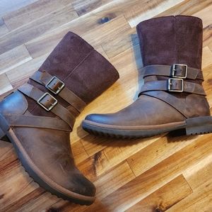 UGG Lorna Boots Waterproof Side Zip Brown Leather Suede Size 7 Fall Winter